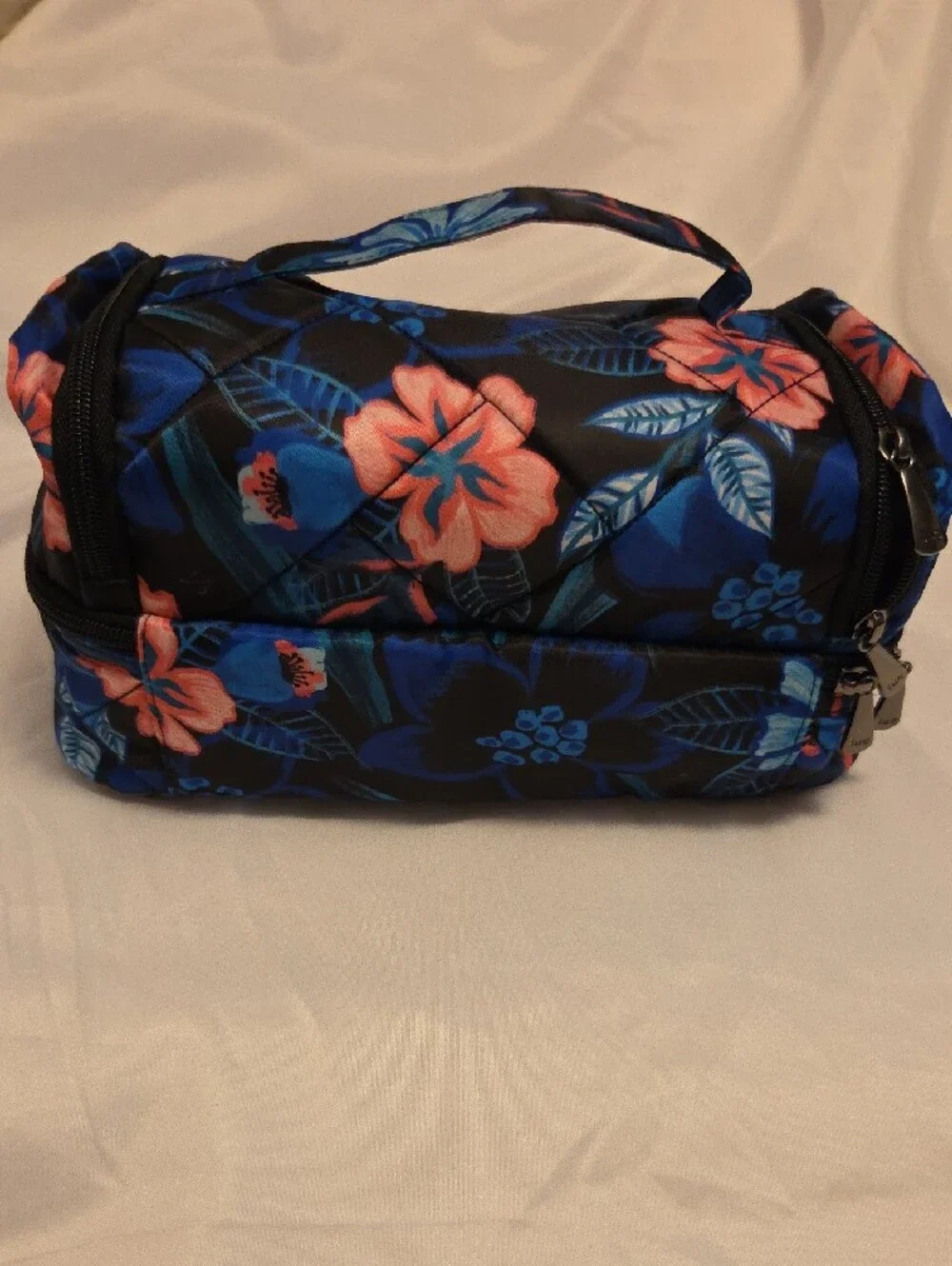 lug Floral Quilted Stowaway Bag in Black, Blue & Coral - Picture 2 of 5
